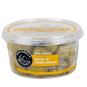 Montebello Gourmet Pitted Green Garlic & Chilli Olives 220g (8)